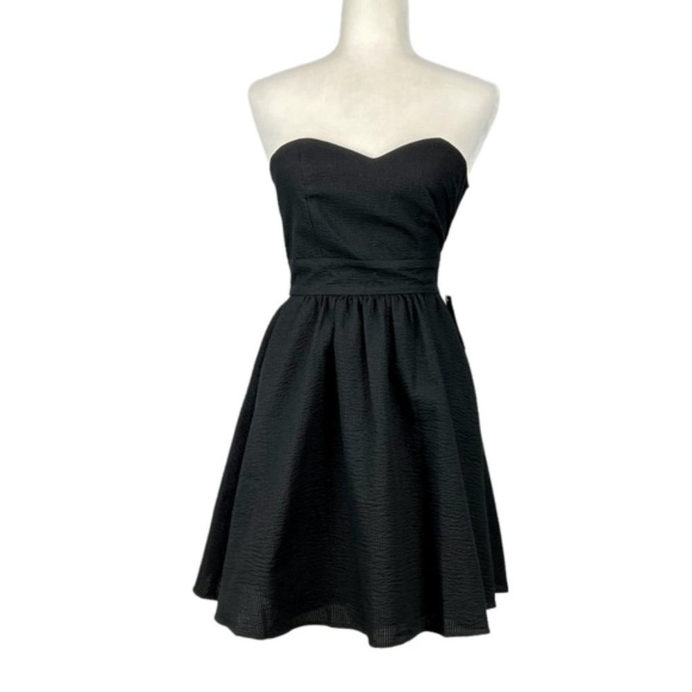 Lauren James Womens Savannah Black Seersucker Strapless Dress Pockets size XS